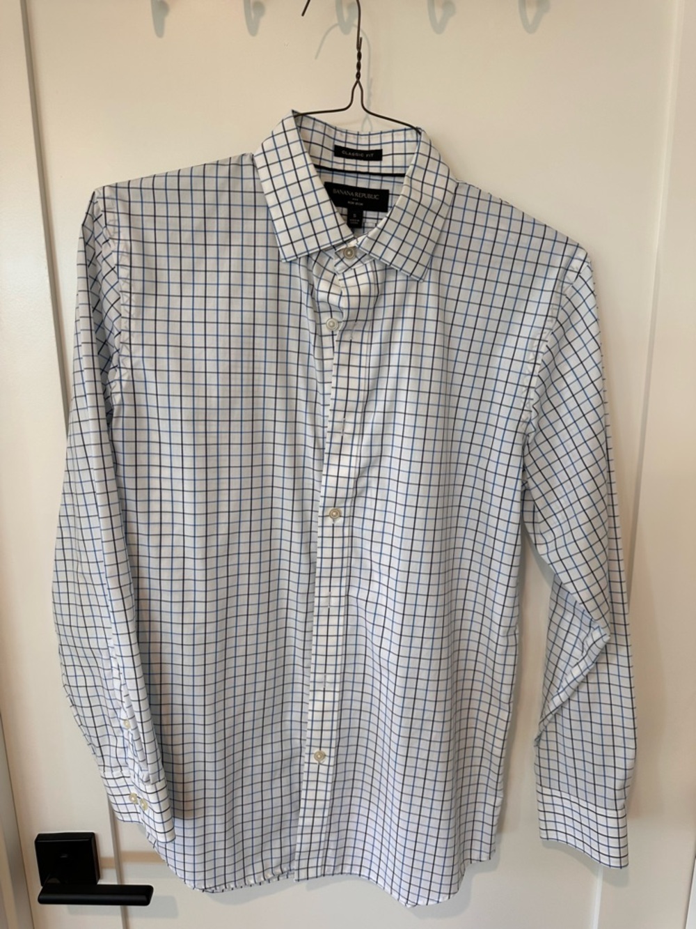 Banana Republic White Shirt with Blue Grid Check